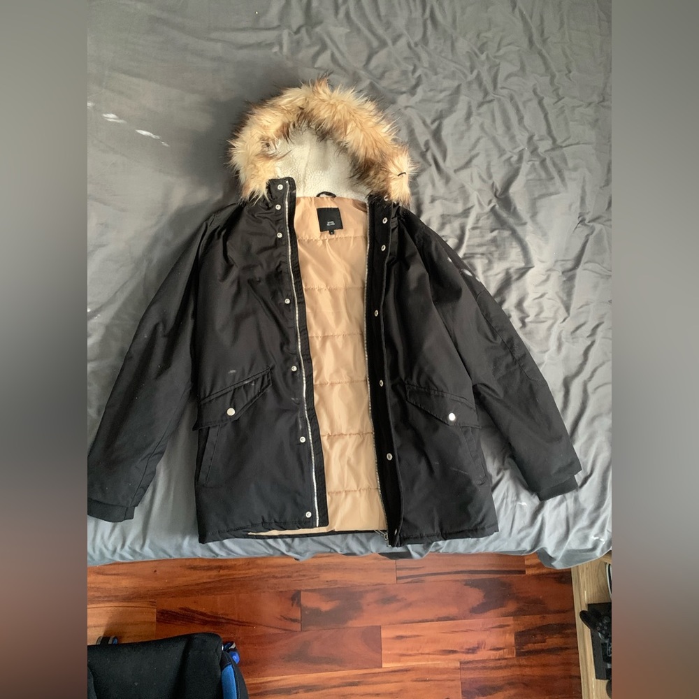 River Island Parka Jacket In Black Size Medium